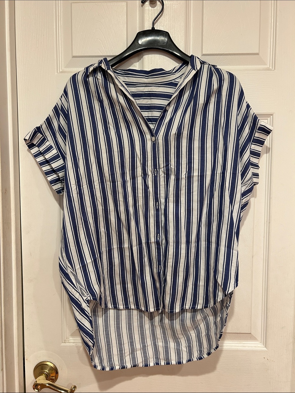 Madewell Navy and White Vertical Stripe Button-Down Shirt